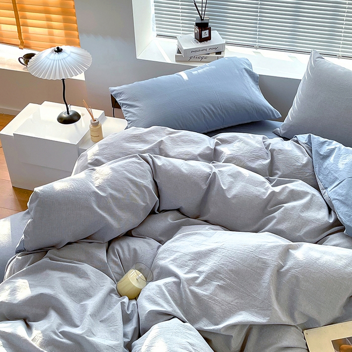 91家纺网 家纺一手货源 找家纺 春皖家纺 2026春夏新款全棉纯棉水洗棉四件套 细条蓝