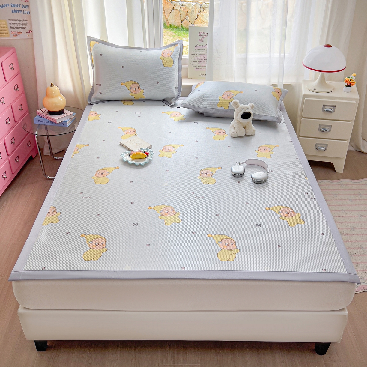 91家纺网 家纺一手货源 找家纺 川悦生活 2026新款时尚数码印花冰藤席 幸运星仔-蓝