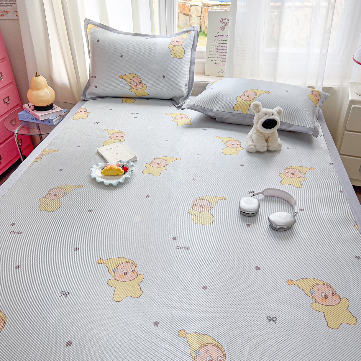 91家纺网 家纺一手货源 找家纺 川悦生活 2026新款时尚数码印花冰藤席 幸运星仔-蓝