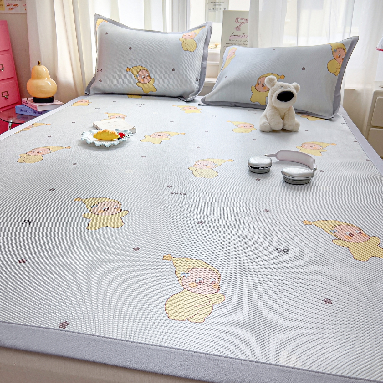 91家纺网 家纺一手货源 找家纺 川悦生活 2026新款时尚数码印花冰藤席 幸运星仔-蓝