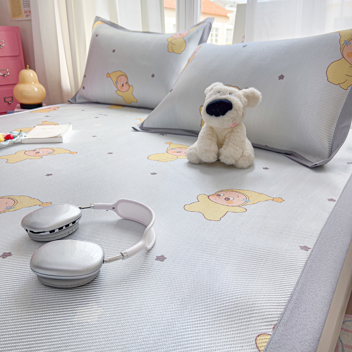 91家纺网 家纺一手货源 找家纺 川悦生活 2026新款时尚数码印花冰藤席 幸运星仔-蓝