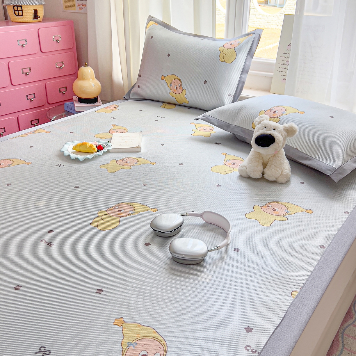 91家纺网 家纺一手货源 找家纺 川悦生活 2026新款时尚数码印花冰藤席 幸运星仔-蓝