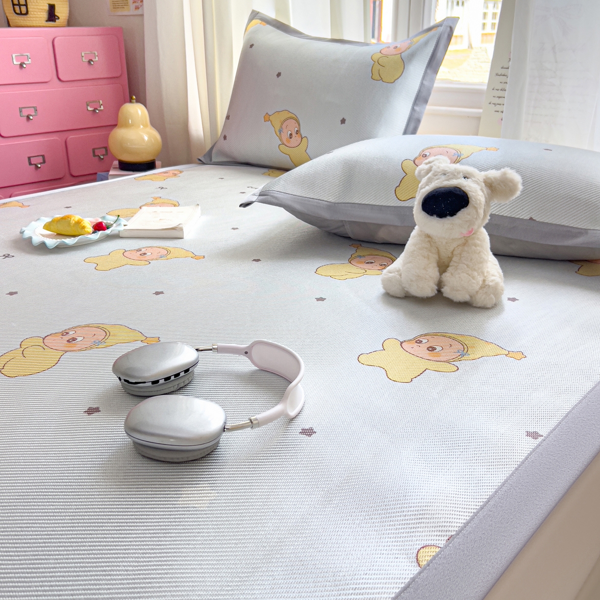 91家纺网 家纺一手货源 找家纺 川悦生活 2026新款时尚数码印花冰藤席 幸运星仔-蓝