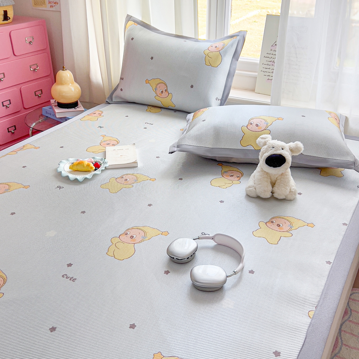 91家纺网 家纺一手货源 找家纺 川悦生活 2026新款时尚数码印花冰藤席 幸运星仔-蓝