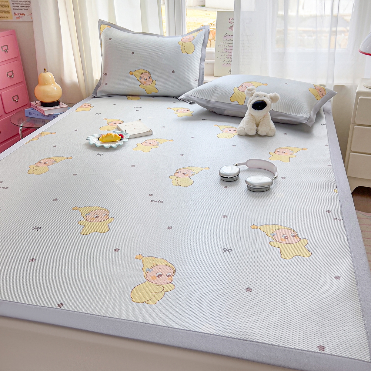 91家纺网 家纺一手货源 找家纺 川悦生活 2026新款时尚数码印花冰藤席 幸运星仔-蓝