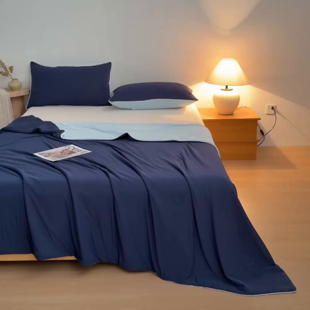 91家纺网 家纺一手货源 找家纺 寐眠 2026新款凉感纯色双拼夏被夏凉被空调被-风格二 墨兰冰糯