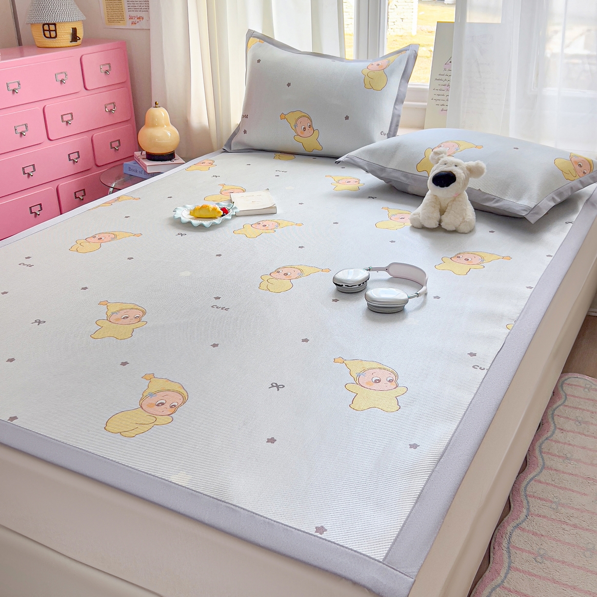 91家纺网 家纺一手货源 找家纺 川悦生活 2026新款时尚数码印花冰藤席 幸运星仔-蓝