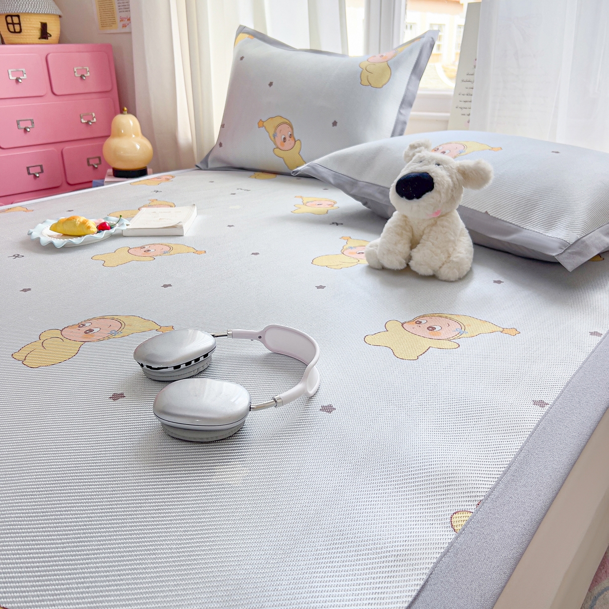 91家纺网 家纺一手货源 找家纺 川悦生活 2026新款时尚数码印花冰藤席 幸运星仔-蓝