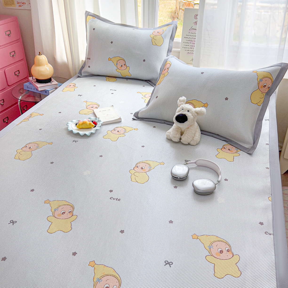 91家纺网 家纺一手货源 找家纺 川悦生活 2026新款时尚数码印花冰藤席 幸运星仔-蓝