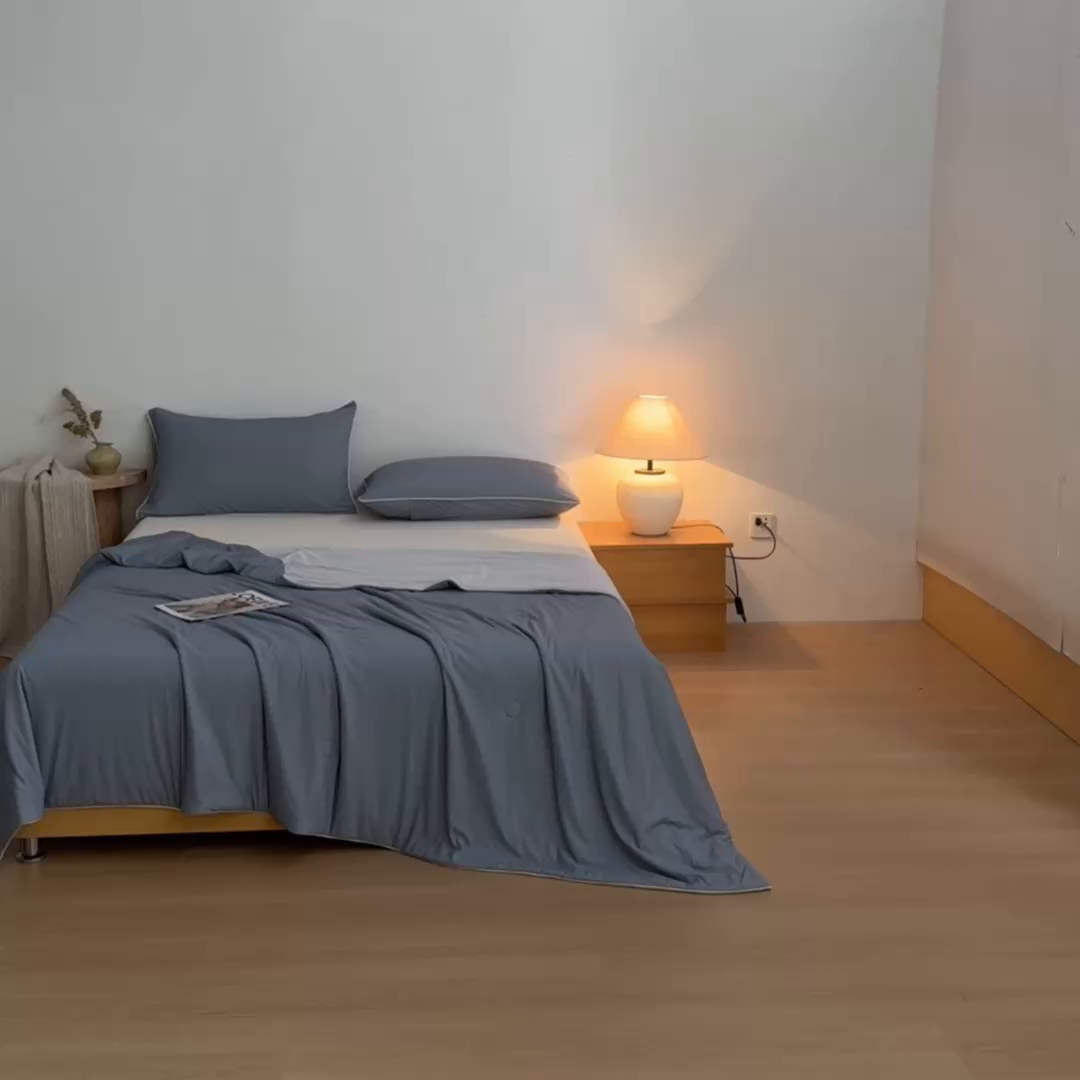 91家纺网 家纺一手货源 找家纺 寐眠 2026新款凉感纯色双拼夏被夏凉被空调被-风格二 暮灰静凉