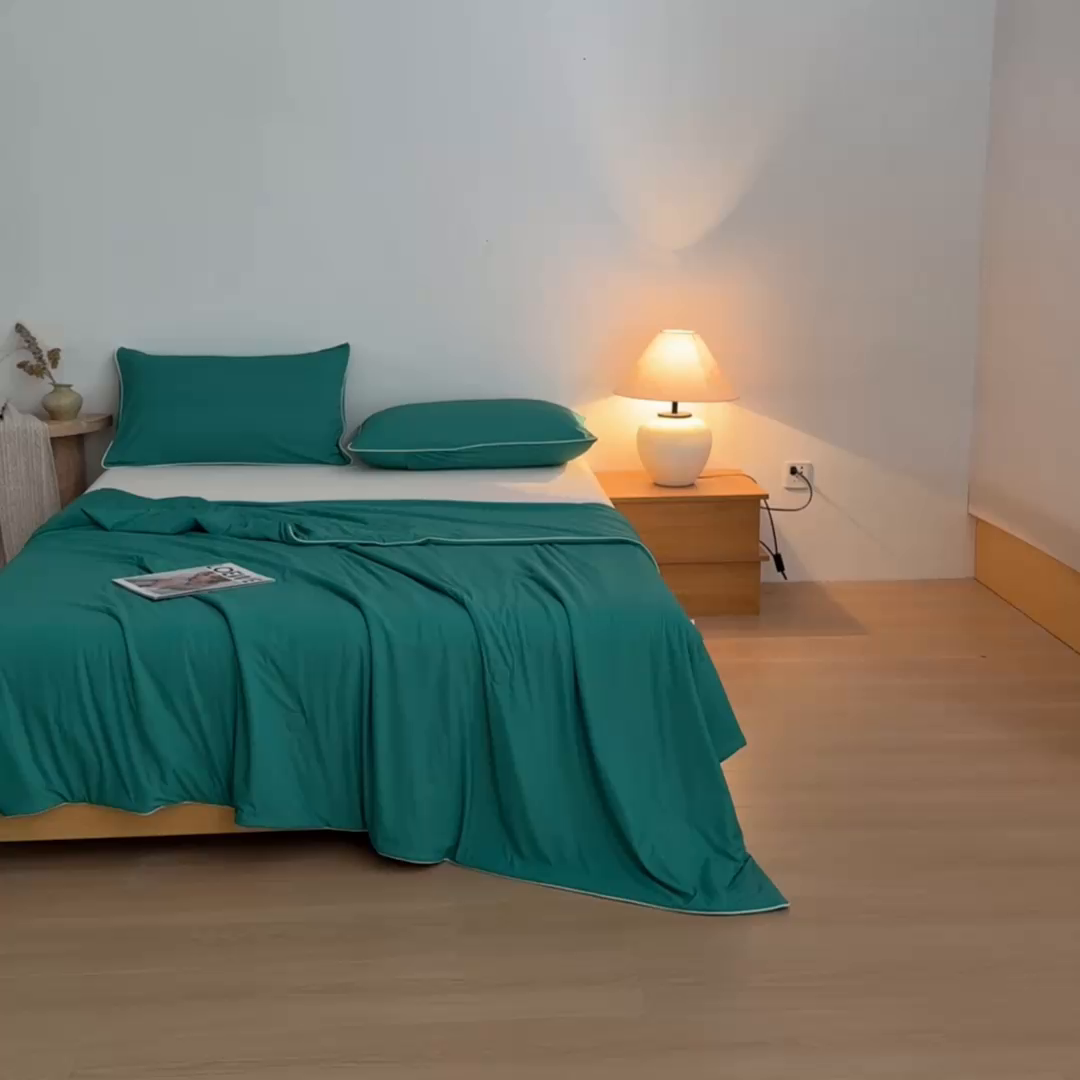 91家纺网 家纺一手货源 找家纺 寐眠 2026新款凉感纯色双拼夏被夏凉被空调被-风格二 柠绿冰萃