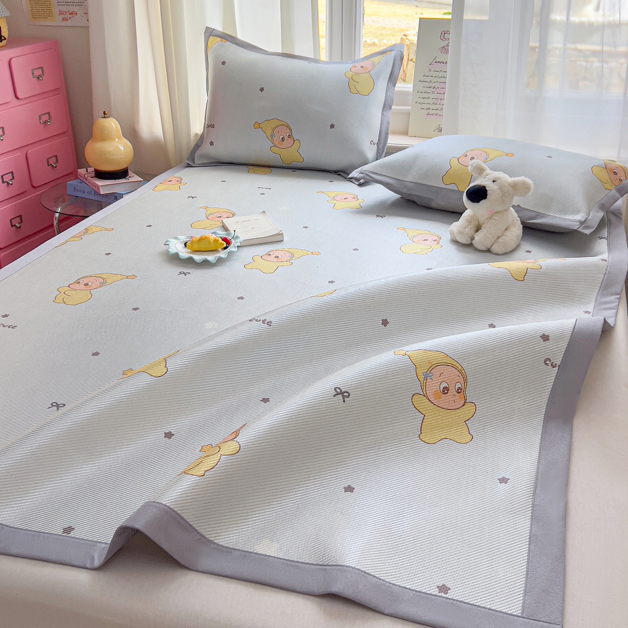 91家纺网 家纺一手货源 找家纺 川悦生活 2026新款时尚数码印花冰藤席 幸运星仔-蓝