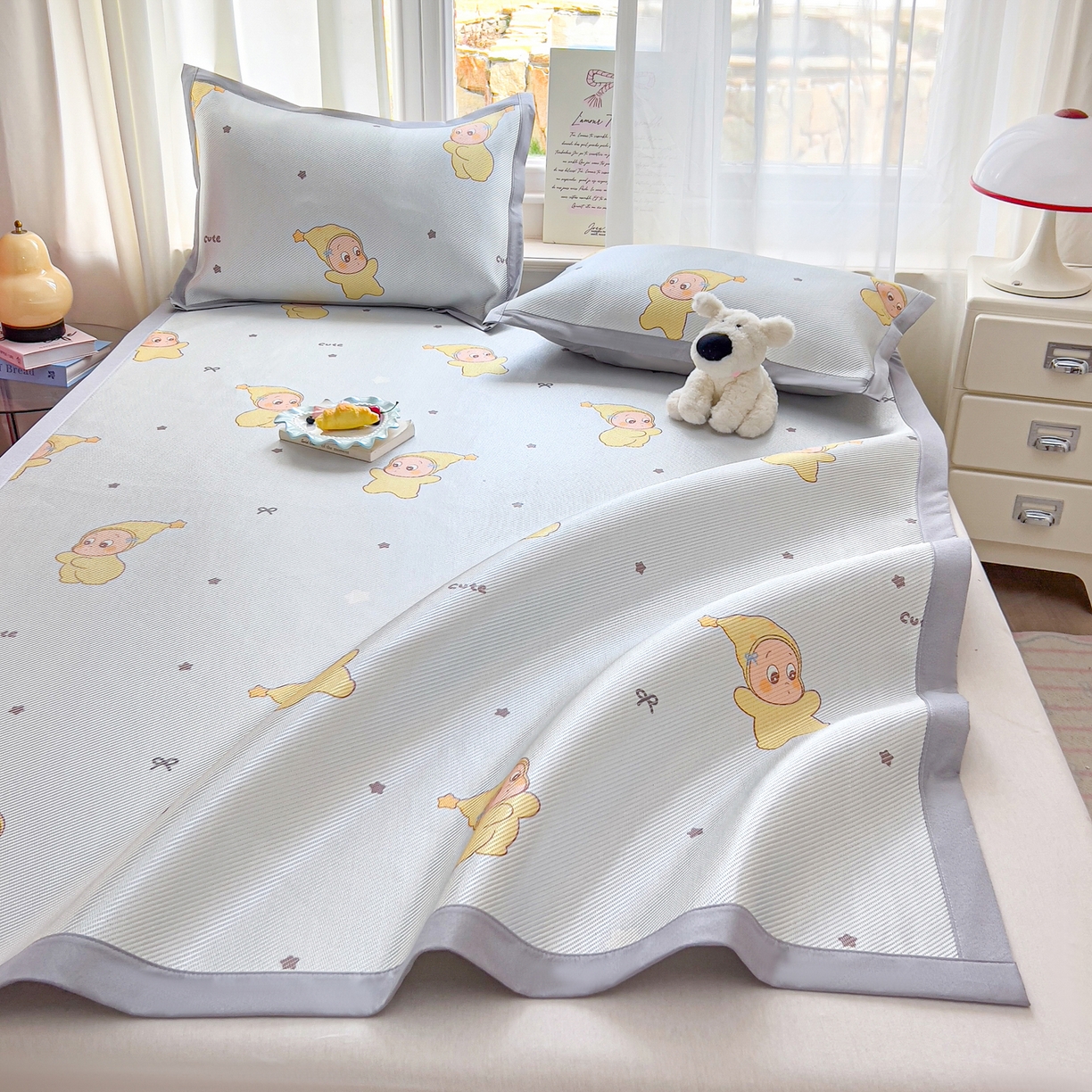 91家纺网 家纺一手货源 找家纺 川悦生活 2026新款时尚数码印花冰藤席 幸运星仔-蓝