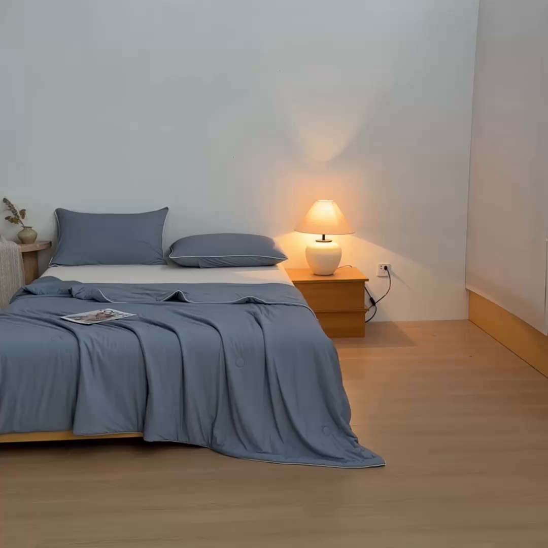 91家纺网 家纺一手货源 找家纺 寐眠 2026新款凉感纯色双拼夏被夏凉被空调被-风格二 云灰冰柔