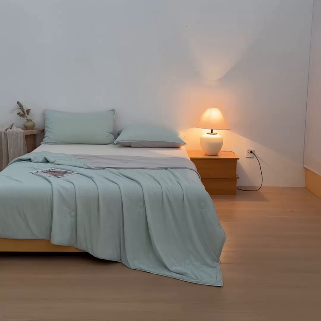 91家纺网 家纺一手货源 找家纺 寐眠 2026新款凉感纯色双拼夏被夏凉被空调被-风格二 云屿冰蓝