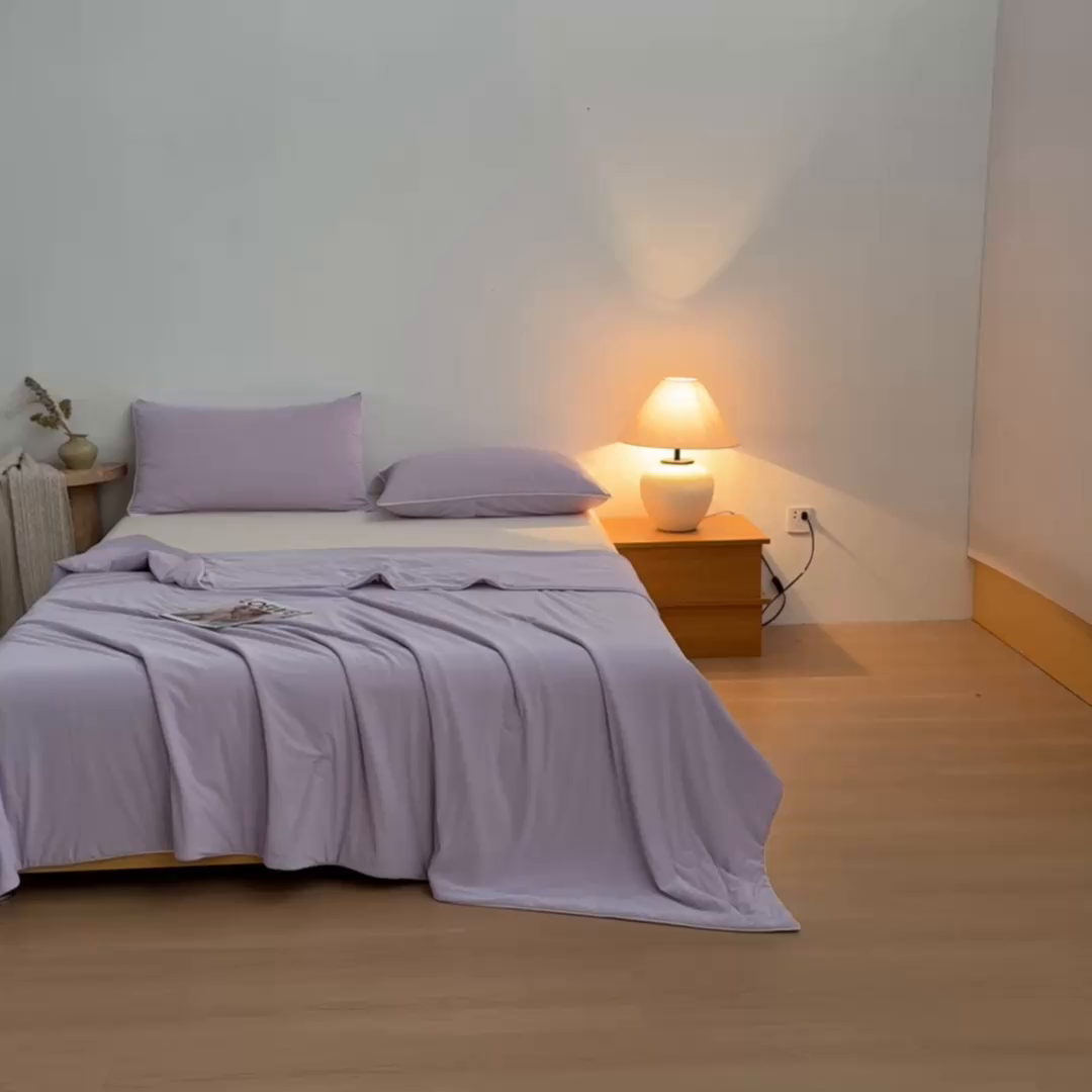 91家纺网 家纺一手货源 找家纺 寐眠 2026新款凉感纯色双拼夏被夏凉被空调被-风格二 紫芋冰絮