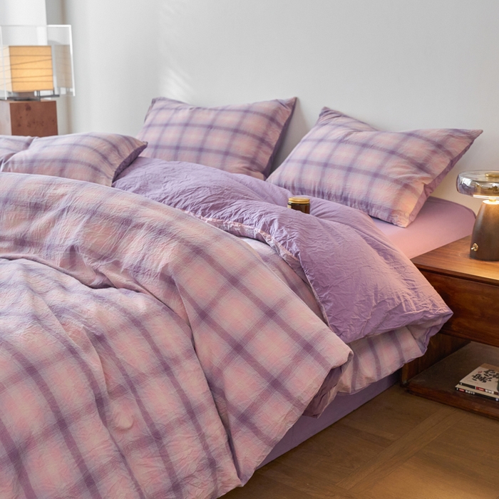 91家纺网 家纺一手货源 找家纺 春皖家纺 2026春夏新款全棉纯棉水洗棉四件套 鸢尾紫