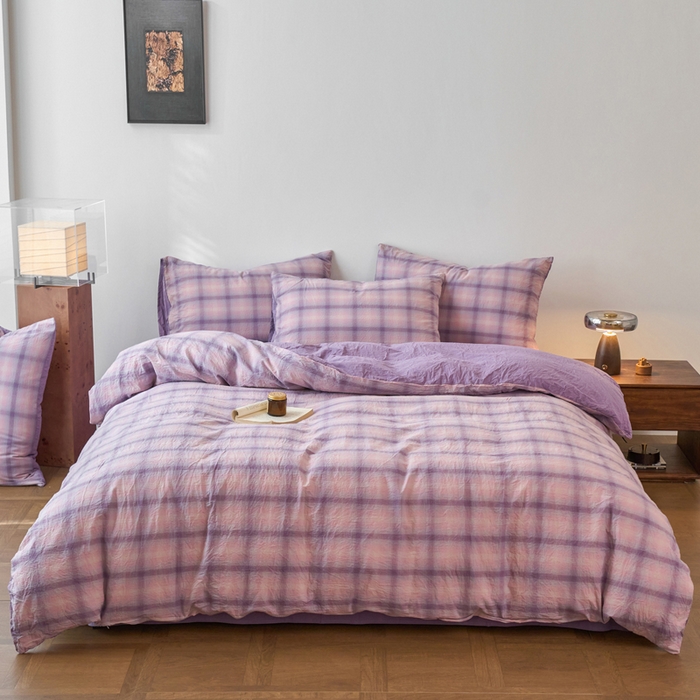 91家纺网 家纺一手货源 找家纺 春皖家纺 2026春夏新款全棉纯棉水洗棉四件套 鸢尾紫