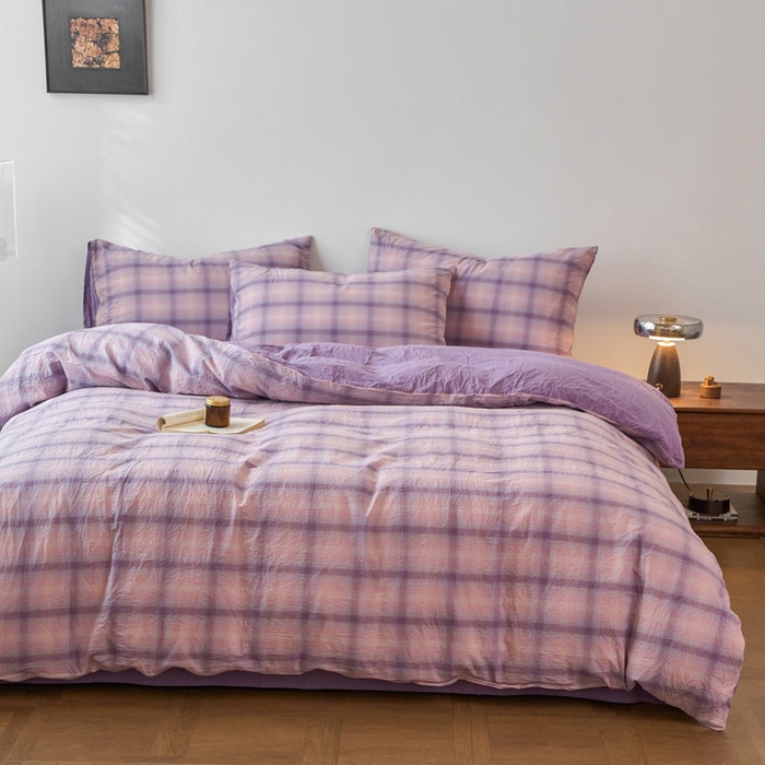 91家纺网 家纺一手货源 找家纺 春皖家纺 2026春夏新款全棉纯棉水洗棉四件套 鸢尾紫