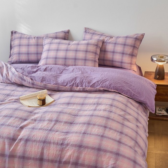 91家纺网 家纺一手货源 找家纺 春皖家纺 2026春夏新款全棉纯棉水洗棉四件套 鸢尾紫