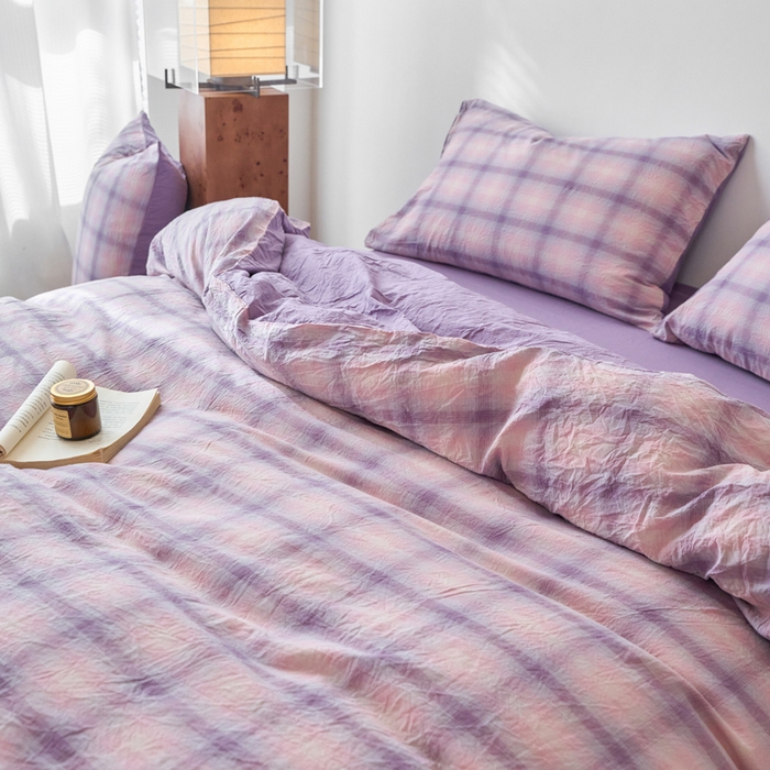 91家纺网 家纺一手货源 找家纺 春皖家纺 2026春夏新款全棉纯棉水洗棉四件套 鸢尾紫