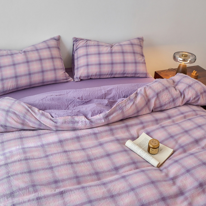 91家纺网 家纺一手货源 找家纺 春皖家纺 2026春夏新款全棉纯棉水洗棉四件套 鸢尾紫