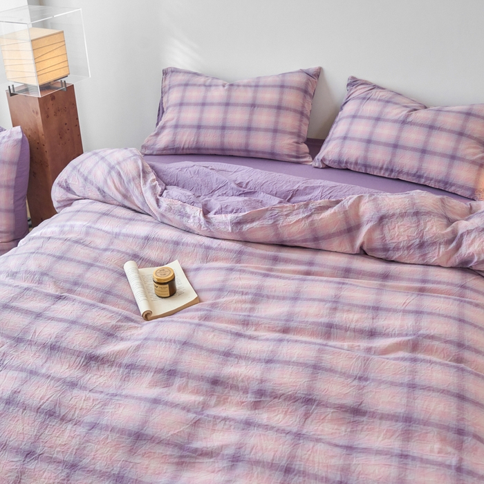 91家纺网 家纺一手货源 找家纺 春皖家纺 2026春夏新款全棉纯棉水洗棉四件套 鸢尾紫