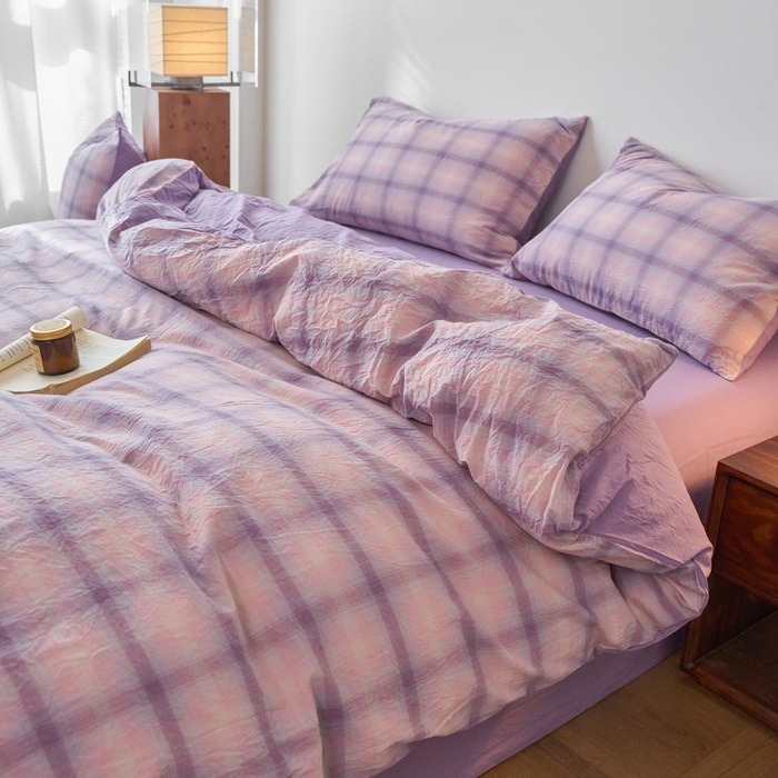 91家纺网 家纺一手货源 找家纺 春皖家纺 2026春夏新款全棉纯棉水洗棉四件套 鸢尾紫