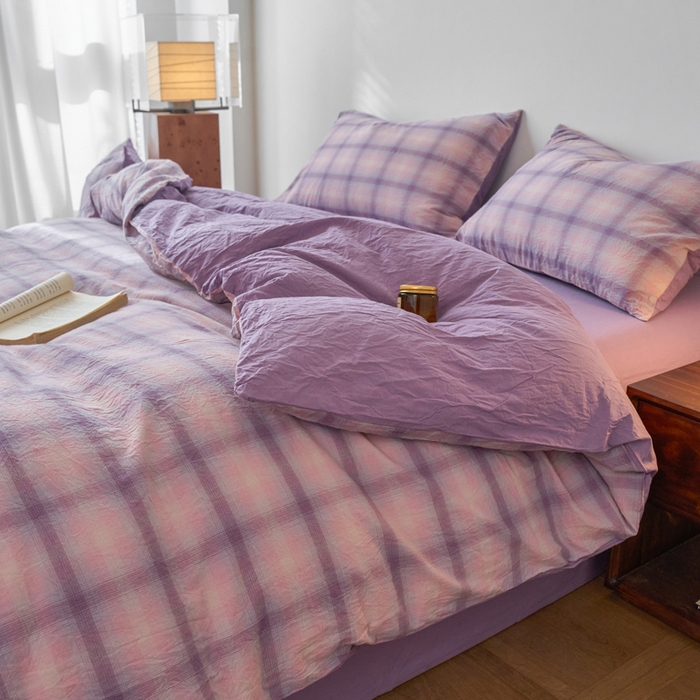 91家纺网 家纺一手货源 找家纺 春皖家纺 2026春夏新款全棉纯棉水洗棉四件套 鸢尾紫