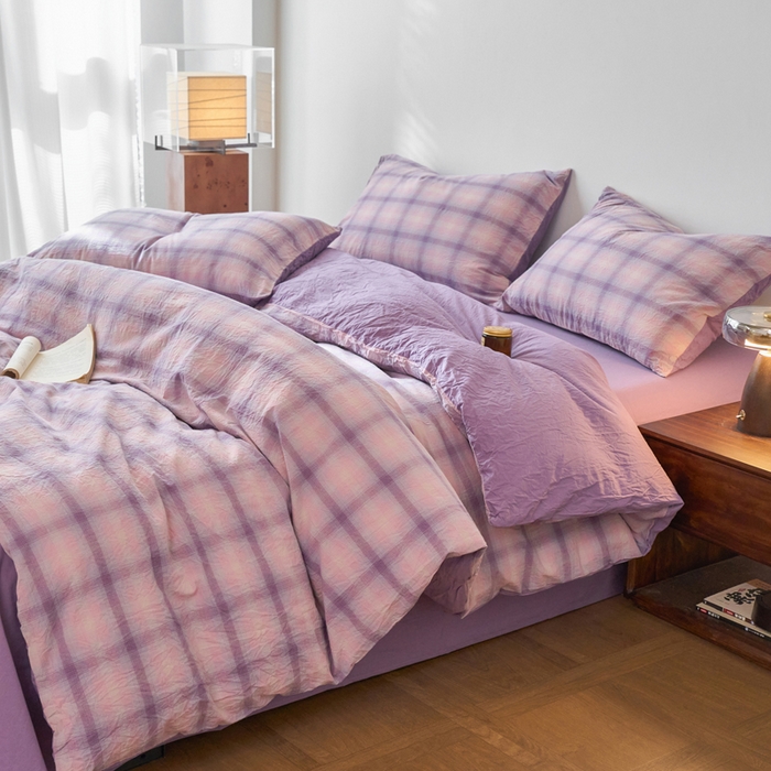 91家纺网 家纺一手货源 找家纺 春皖家纺 2026春夏新款全棉纯棉水洗棉四件套 鸢尾紫