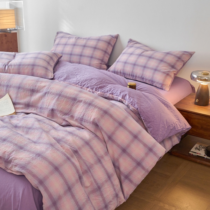 91家纺网 家纺一手货源 找家纺 春皖家纺 2026春夏新款全棉纯棉水洗棉四件套 鸢尾紫