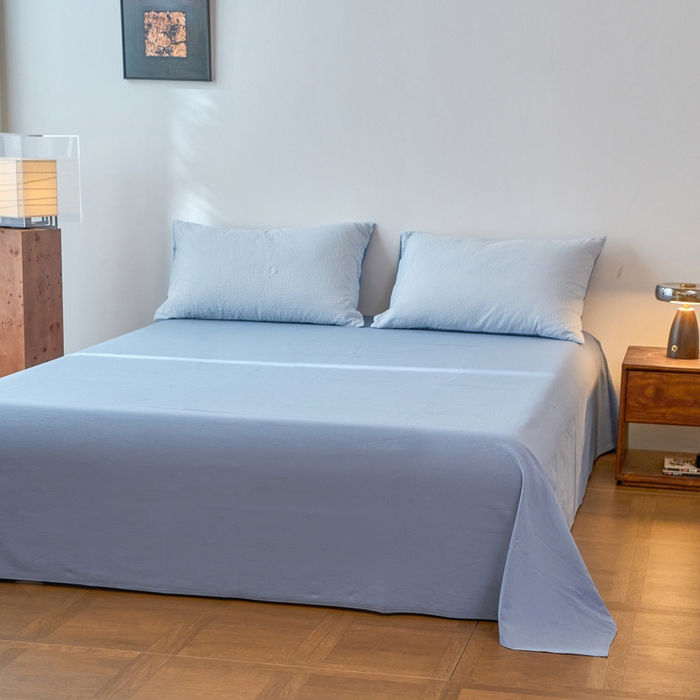 91家纺网 家纺一手货源 找家纺 春皖家纺 2026春夏新款全棉纯棉水洗棉四件套 月光蓝