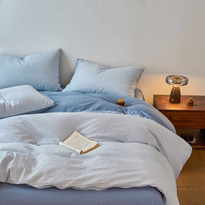 91家纺网 家纺一手货源 找家纺 春皖家纺 2026春夏新款全棉纯棉水洗棉四件套 月光蓝