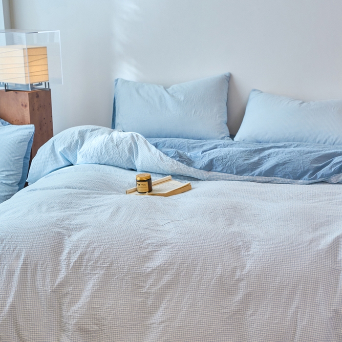 91家纺网 家纺一手货源 找家纺 春皖家纺 2026春夏新款全棉纯棉水洗棉四件套 月光蓝