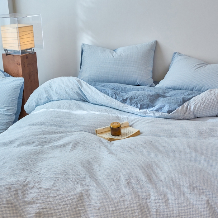 91家纺网 家纺一手货源 找家纺 春皖家纺 2026春夏新款全棉纯棉水洗棉四件套 月光蓝