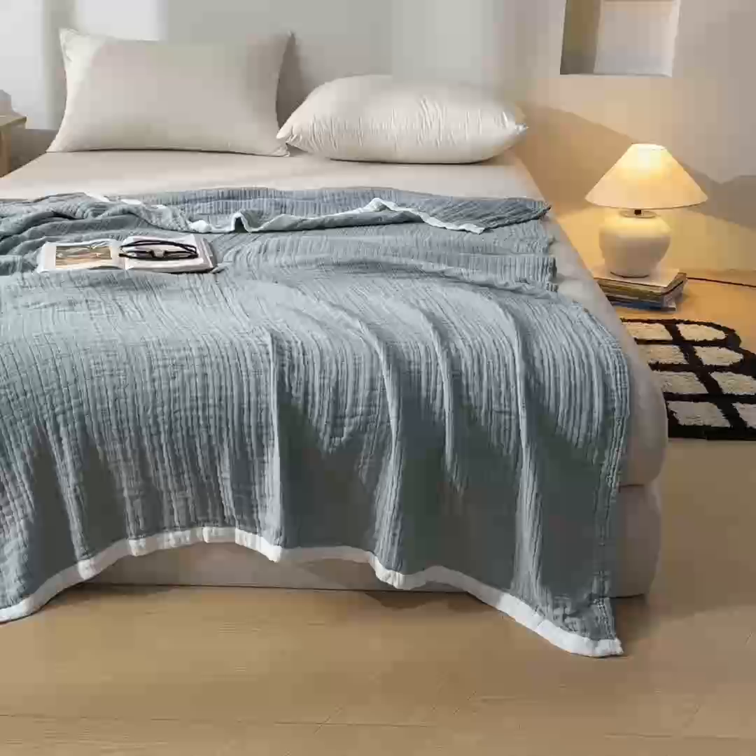 91家纺网 家纺一手货源 找家纺 （总）卡奥家纺 2026新款全棉水洗三层纱盖毯-初见