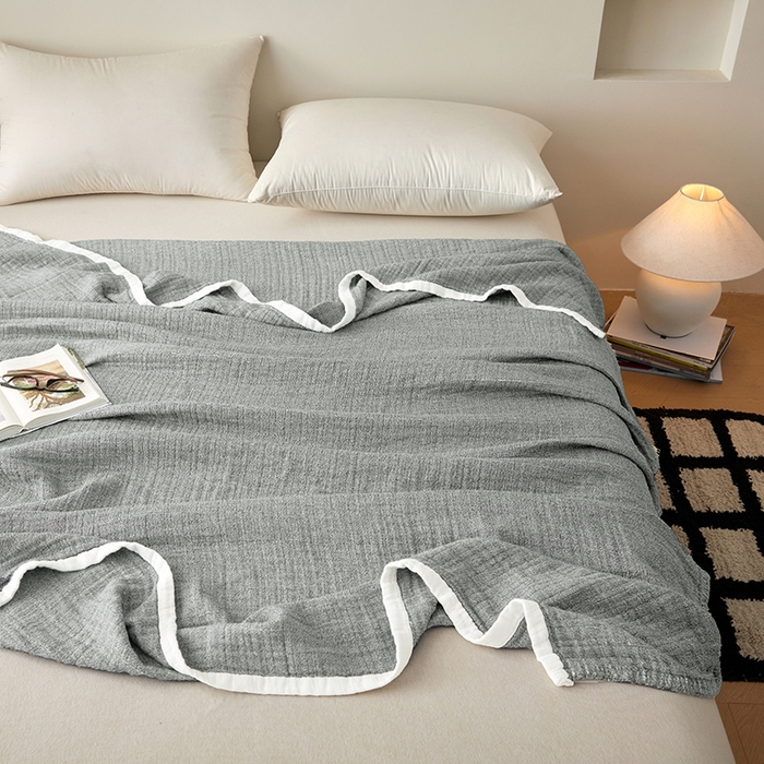 91家纺网 家纺一手货源 找家纺 （总）卡奥家纺 2026新款全棉水洗三层纱盖毯-初见