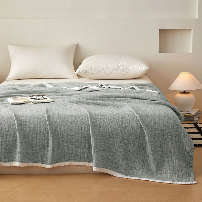 91家纺网 家纺一手货源 找家纺 （总）卡奥家纺 2026新款全棉水洗三层纱盖毯-初见