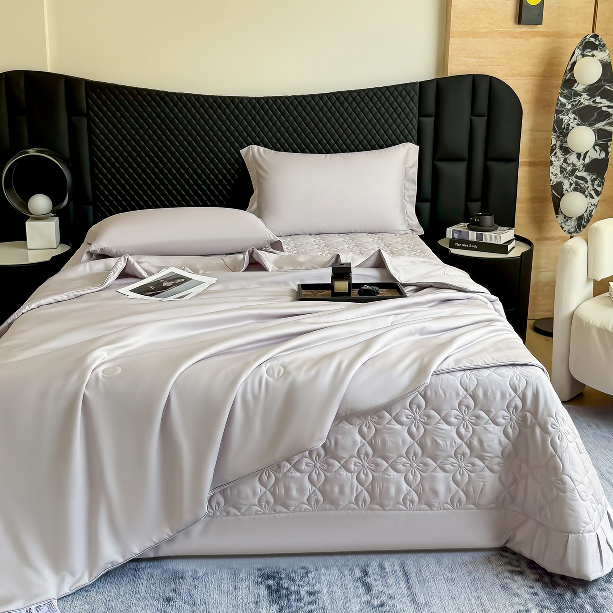 91家纺网 家纺一手货源 找家纺 （总）三俏家纺 2026新款夏被100%莱赛尔天丝纯色床盖款夏被四件套60支天丝夏凉被