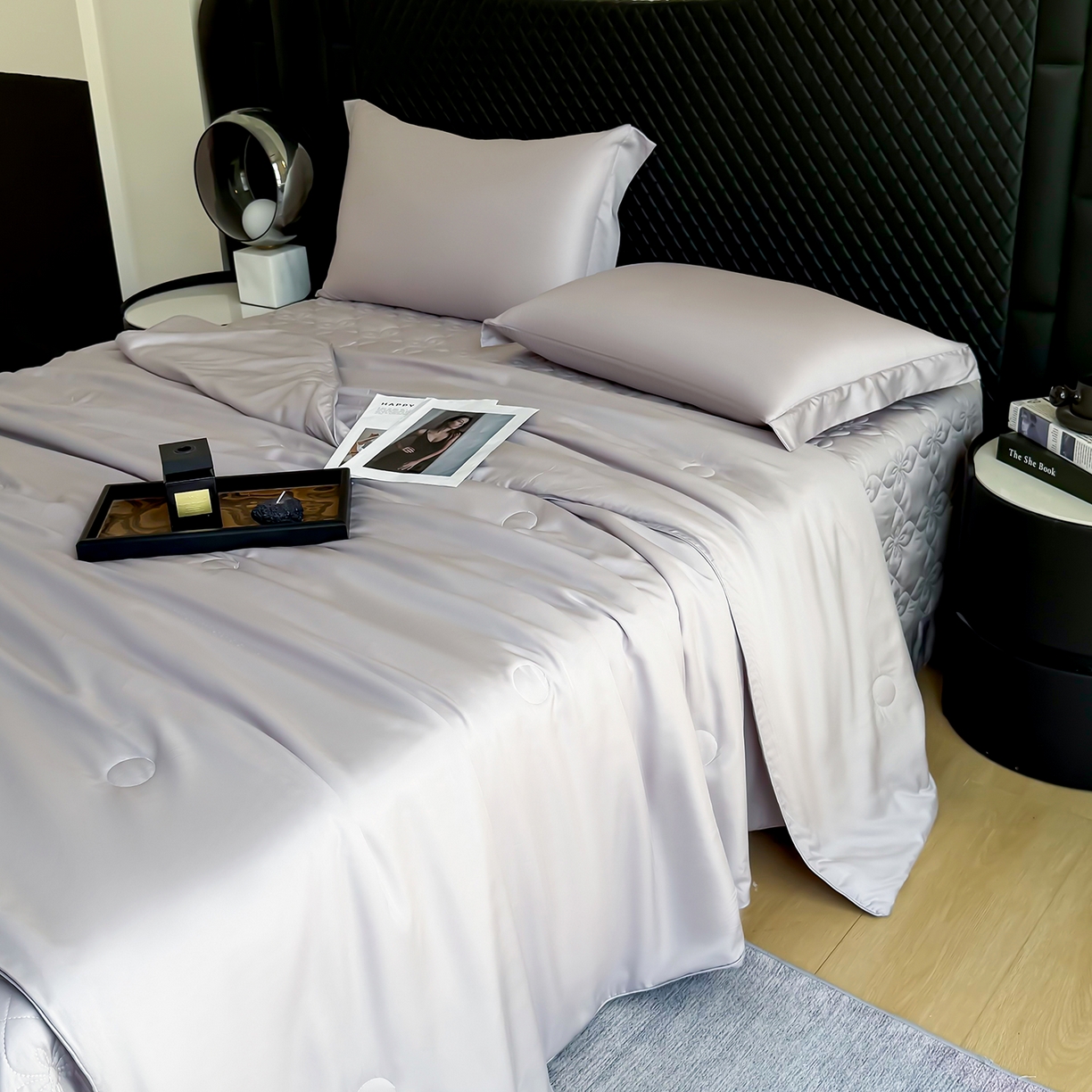 91家纺网 家纺一手货源 找家纺 （总）三俏家纺 2026新款夏被100%莱赛尔天丝纯色床盖款夏被四件套60支天丝夏凉被