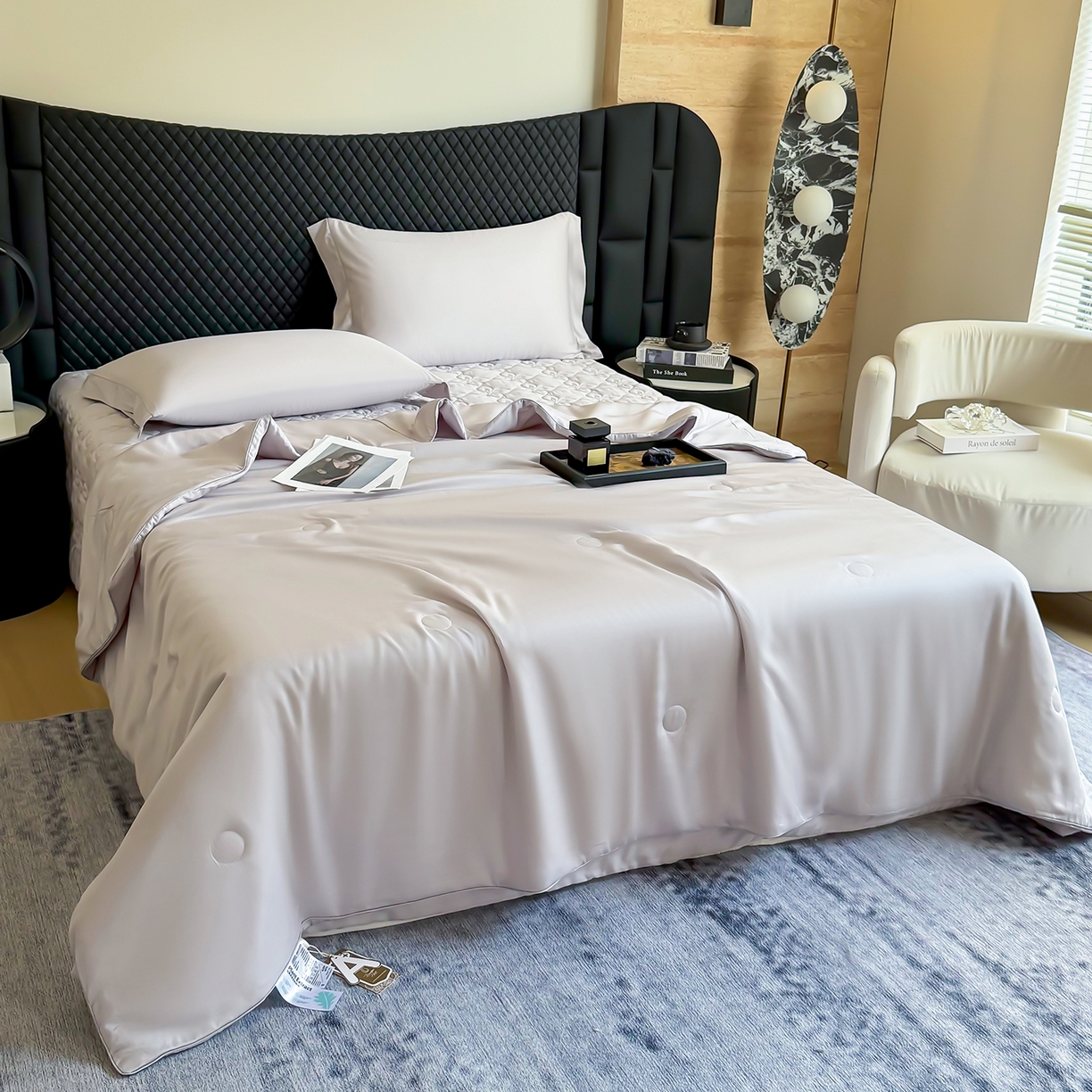 91家纺网 家纺一手货源 找家纺 （总）三俏家纺 2026新款夏被100%莱赛尔天丝纯色床盖款夏被四件套60支天丝夏凉被