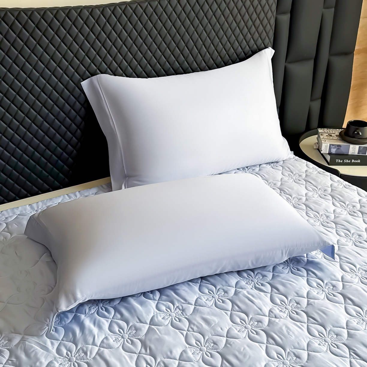 91家纺网 家纺一手货源 找家纺 三俏家纺 2026新款夏被100%莱赛尔天丝纯色床盖款夏被四件套60支天丝夏凉被 雾霾蓝