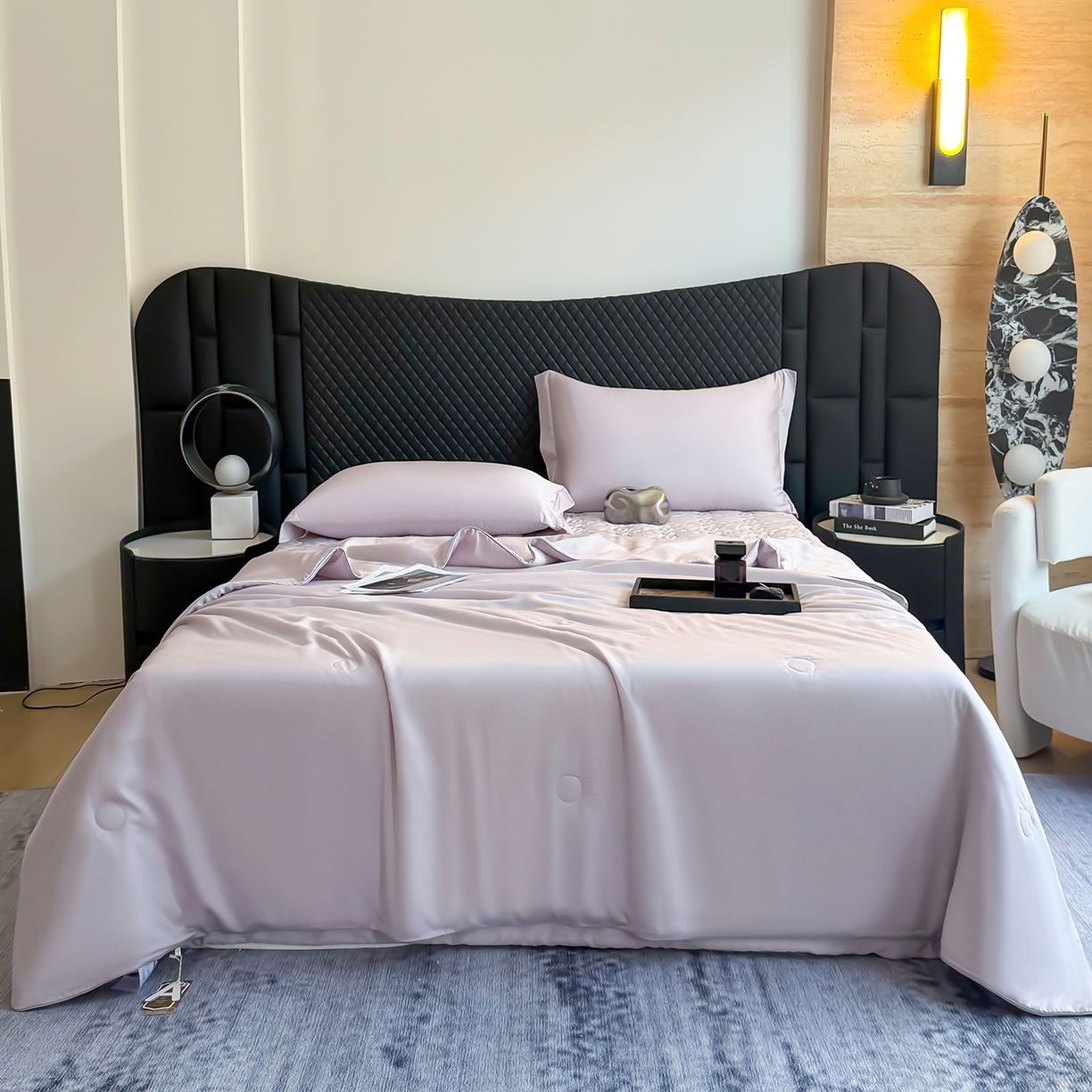 三俏家纺 2026新款夏被100%莱赛尔天丝纯色床盖款夏被四件套60支天丝夏凉被 香芋紫