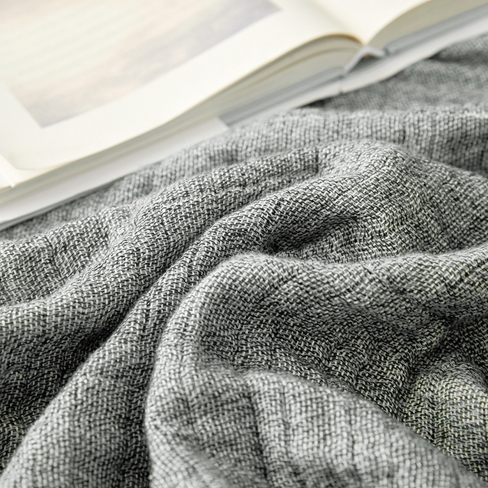 91家纺网 家纺一手货源 找家纺 卡奥家纺 2026新款全棉水洗三层纱盖毯-初见 初见-灰