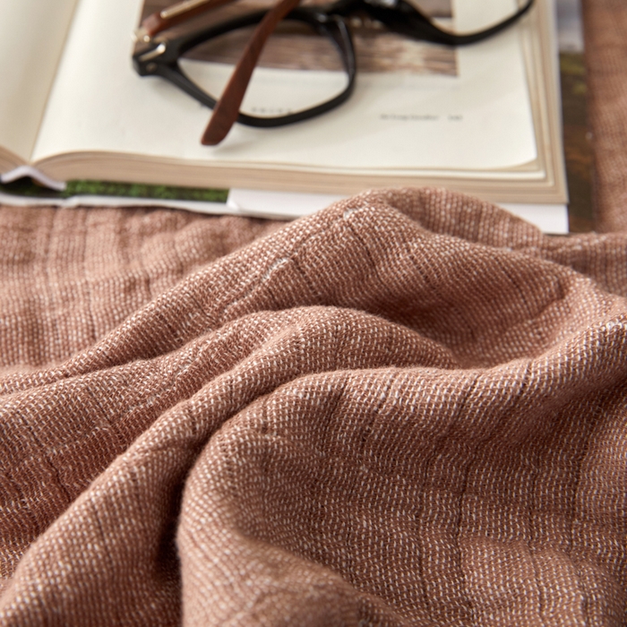 91家纺网 家纺一手货源 找家纺 卡奥家纺 2026新款全棉水洗三层纱盖毯-初见 初见-咖