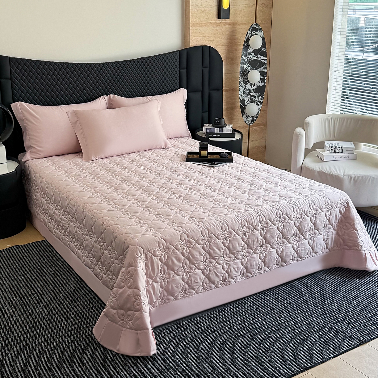 三俏家纺 2026新款60支双面天丝床盖纯色 裸粉色