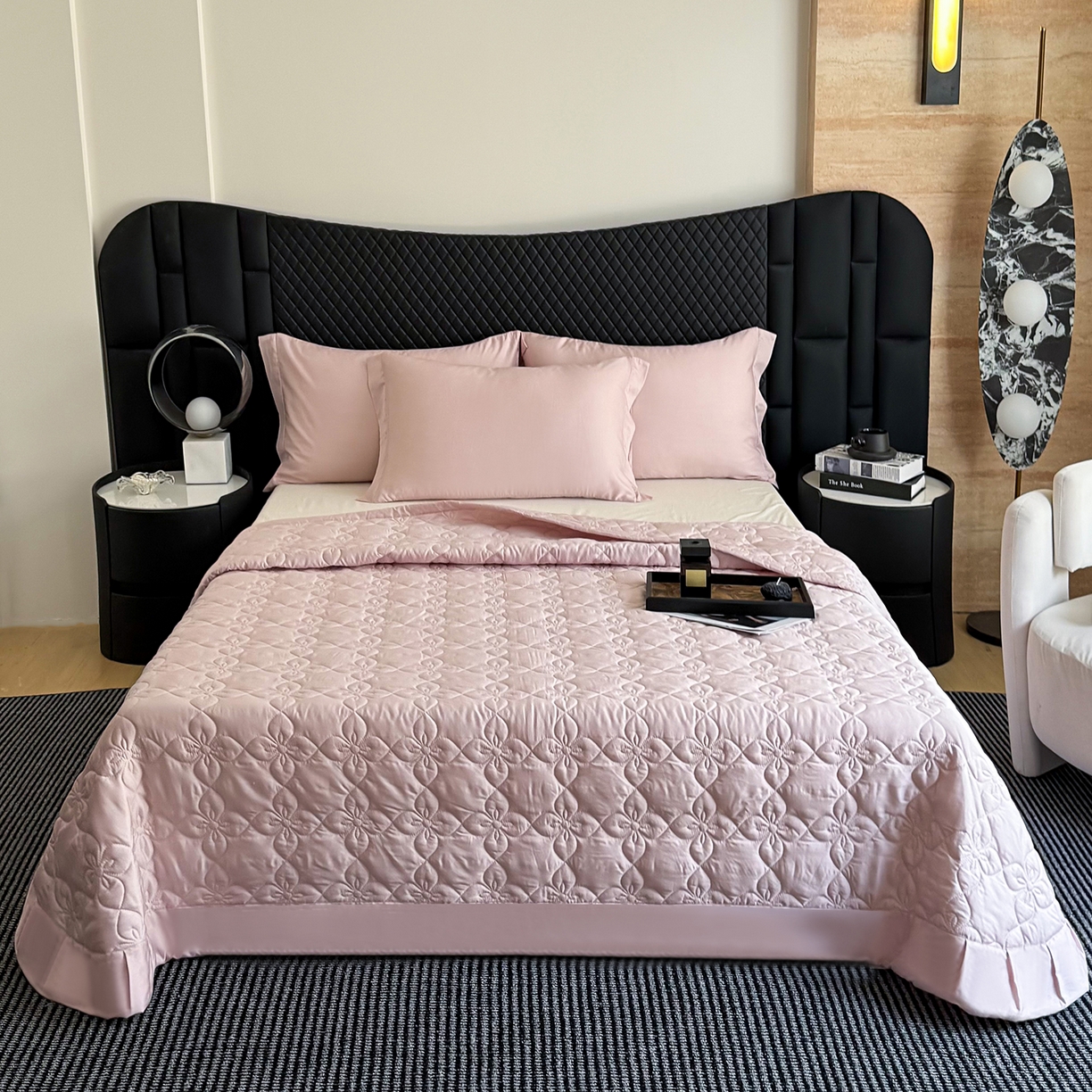 91家纺网 家纺一手货源 找家纺 三俏家纺 2026新款60支双面天丝床盖纯色 裸粉色