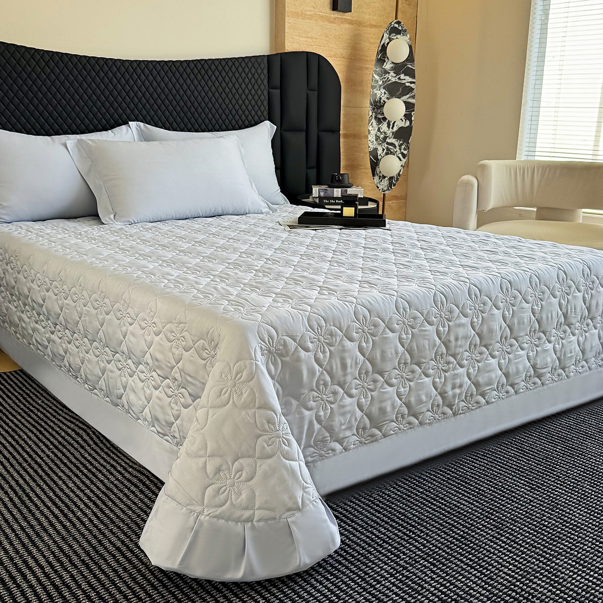 91家纺网 家纺一手货源 找家纺 三俏家纺 2026新款60支双面天丝床盖纯色 浅灰色