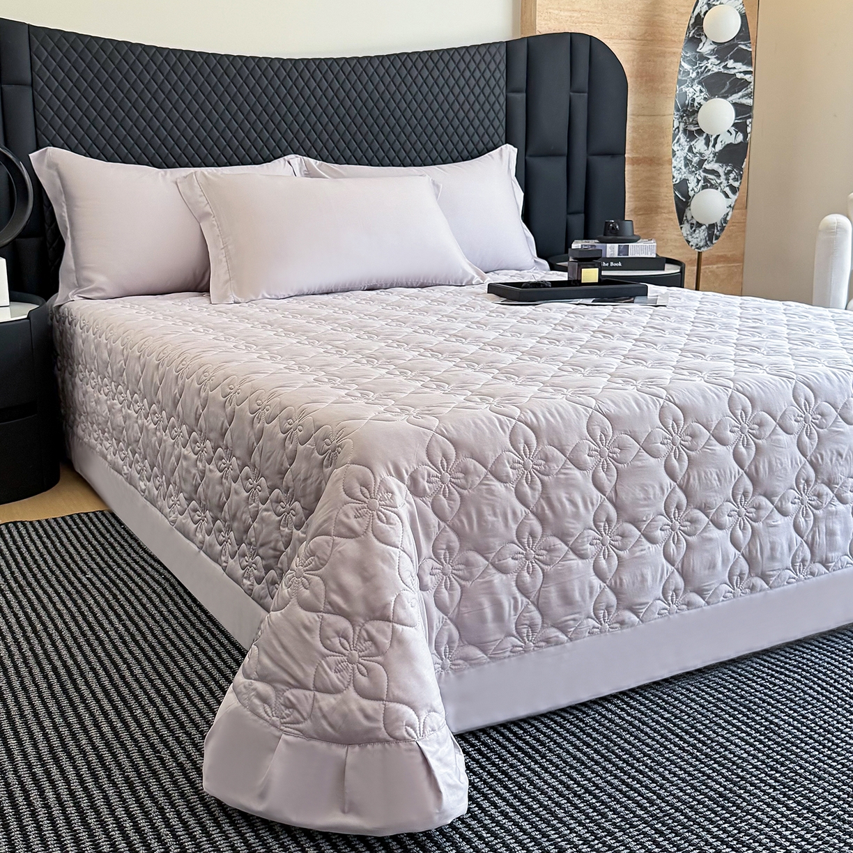 91家纺网 家纺一手货源 找家纺 三俏家纺 2026新款60支双面天丝床盖纯色 香芋紫