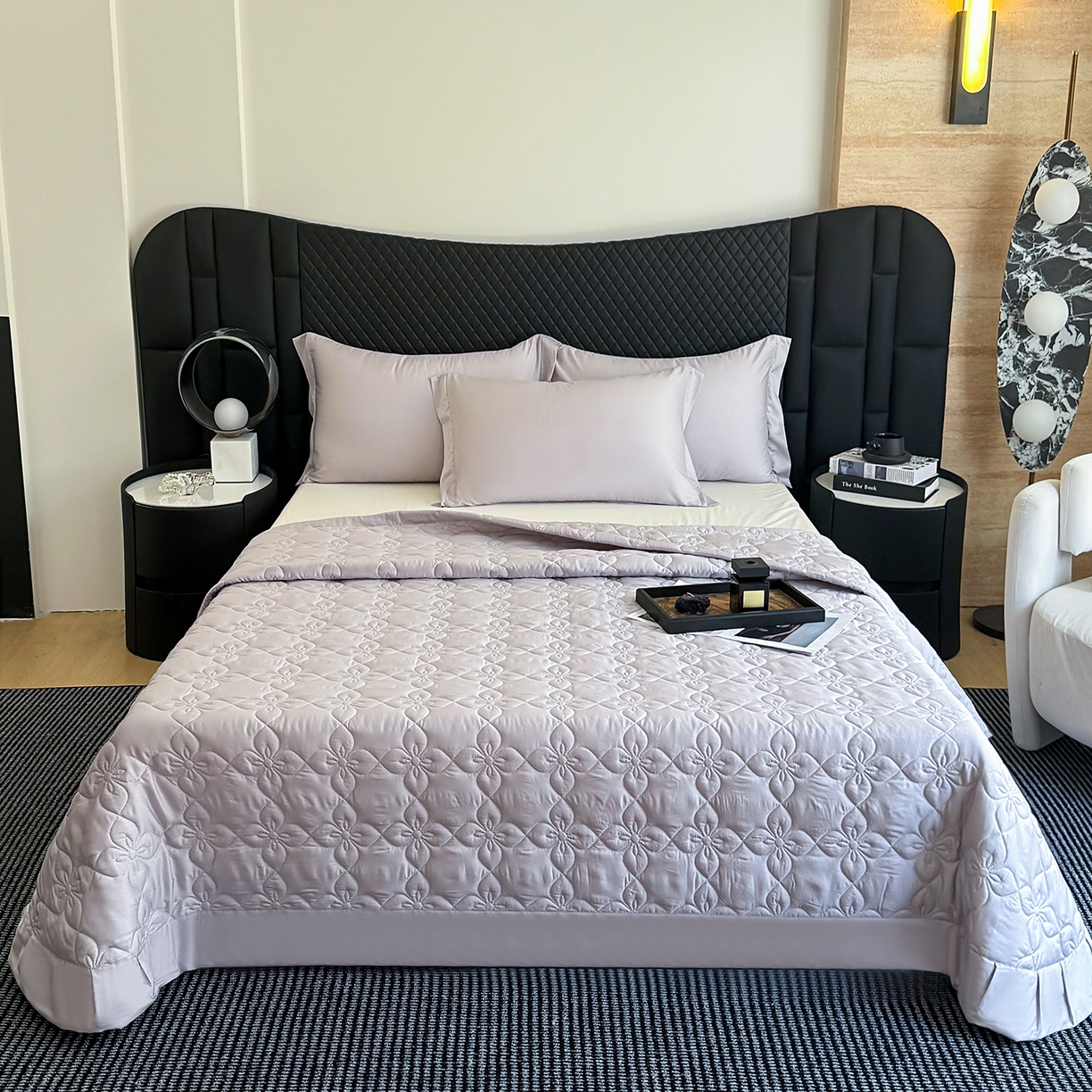 91家纺网 家纺一手货源 找家纺 三俏家纺 2026新款60支双面天丝床盖纯色 香芋紫